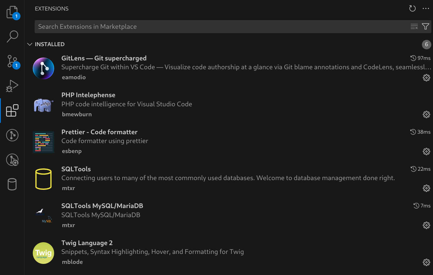 Copie d'écran des extensions installées dans mon VSCodium